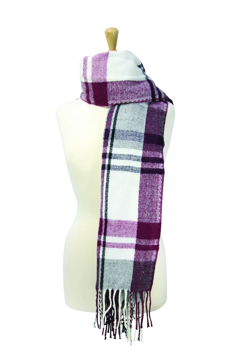 Hy Equestrian Ladies Supersoft Tartan Scarf - Navy/Fig/White